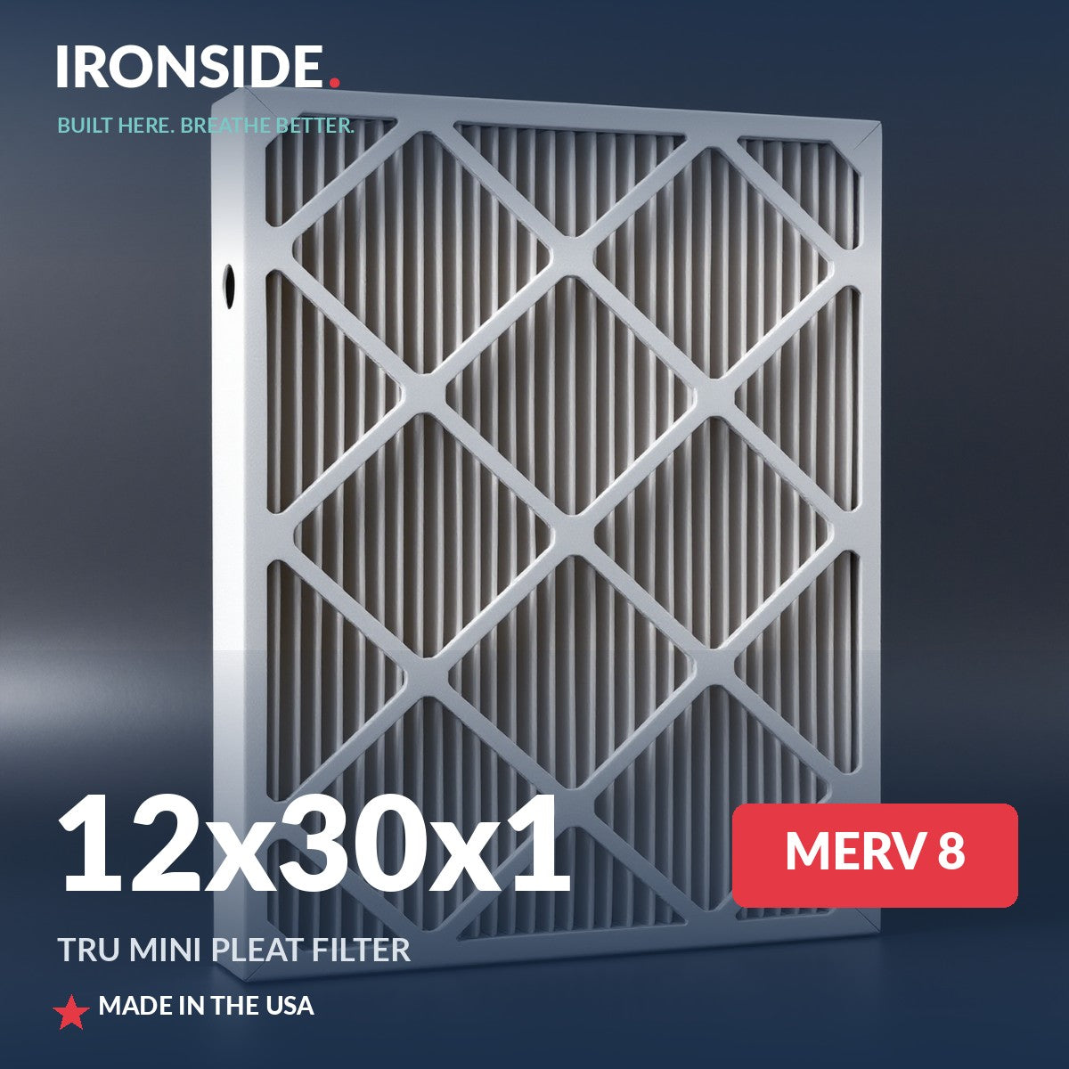 12x30x1 MERV 8 Tru Mini Pleat Air Filter — Ironside