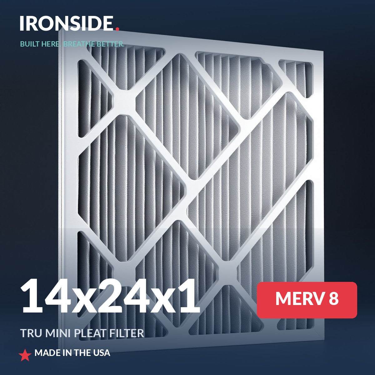 14x24x1 MERV 8 Tru Mini Pleat Air Filter — Ironside