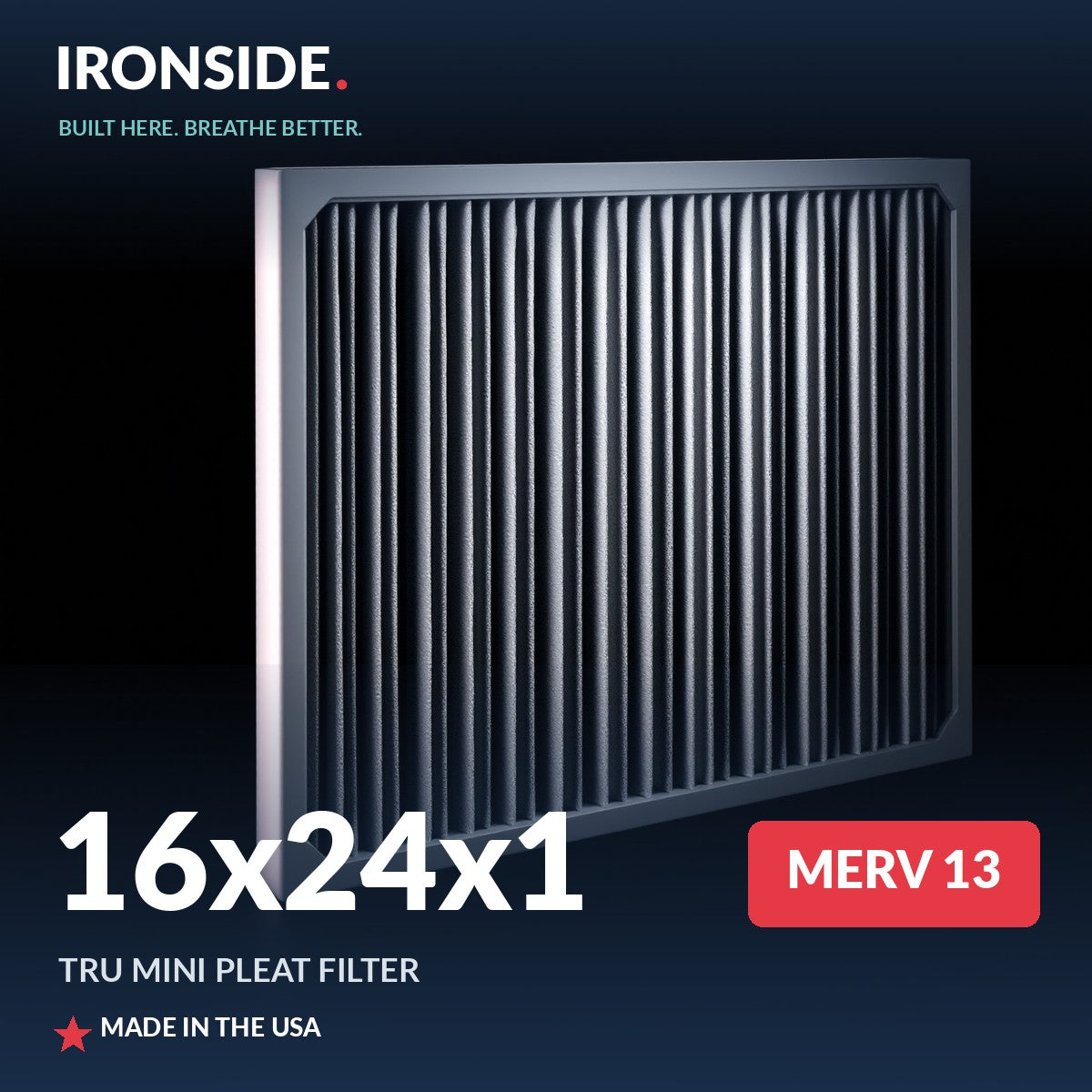 16x24x1 MERV 13 Tru Mini Pleat Air Filter — Ironside