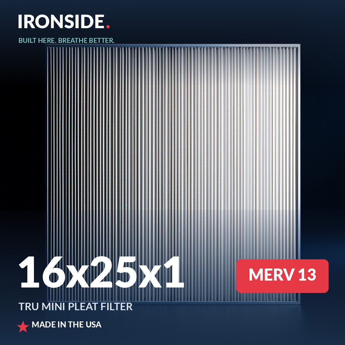 16x25x1 MERV 13 Tru Mini Pleat Air Filter — Ironside