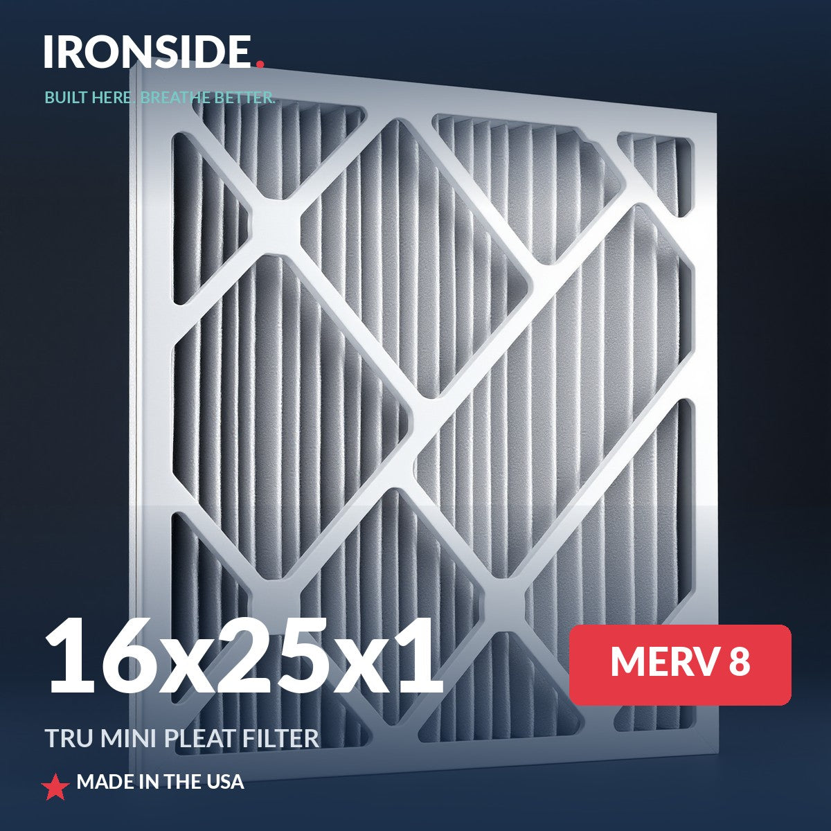 16x25x1 MERV 8 Tru Mini Pleat Air Filter — Ironside