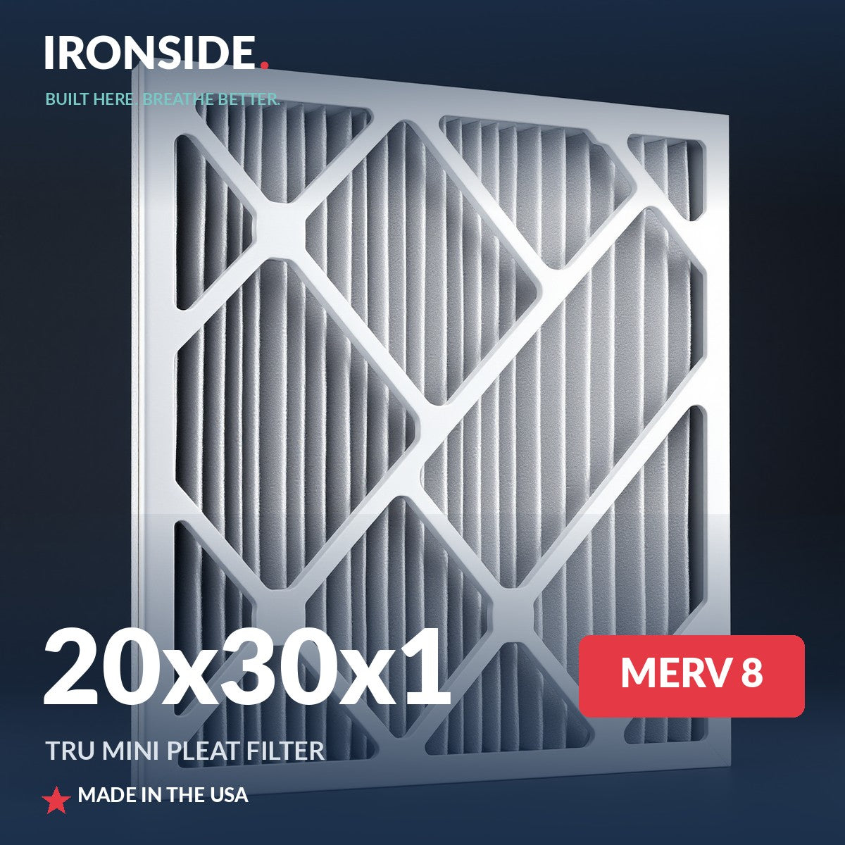 20x30x1 MERV 8 Tru Mini Pleat Air Filter — Ironside